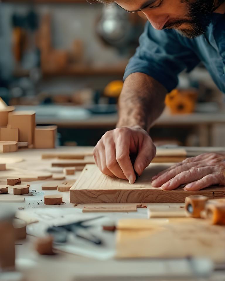 Tischlerin bei der präzisen Bearbeitung von Massivholz in einer modernen Zürcher Werkstatt