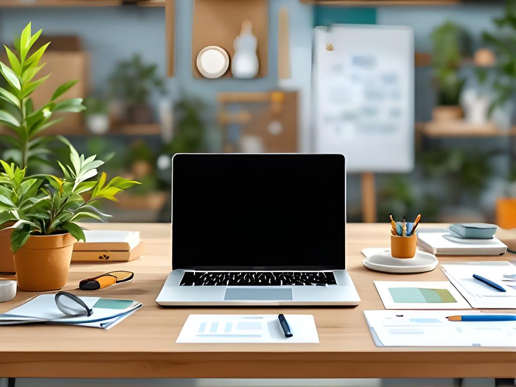 Werkstattplan und Musterkarten neben einem Laptop auf einem hellen Holztisch in einem Zürcher Möbelatelier