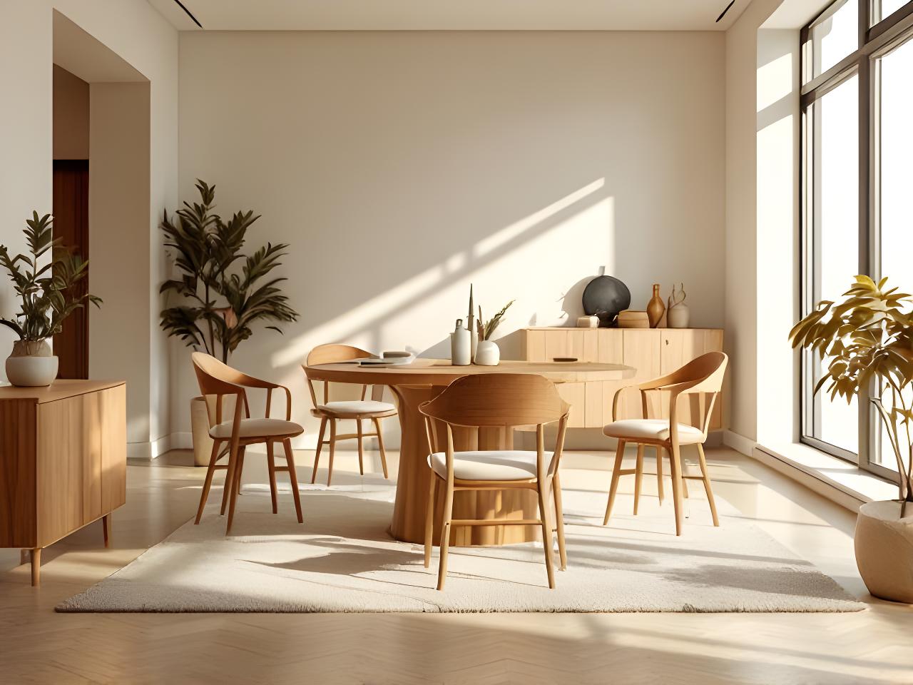 Eleganter Showroom mit Holzmöbeln, Esstisch und warmem Licht in Zürich